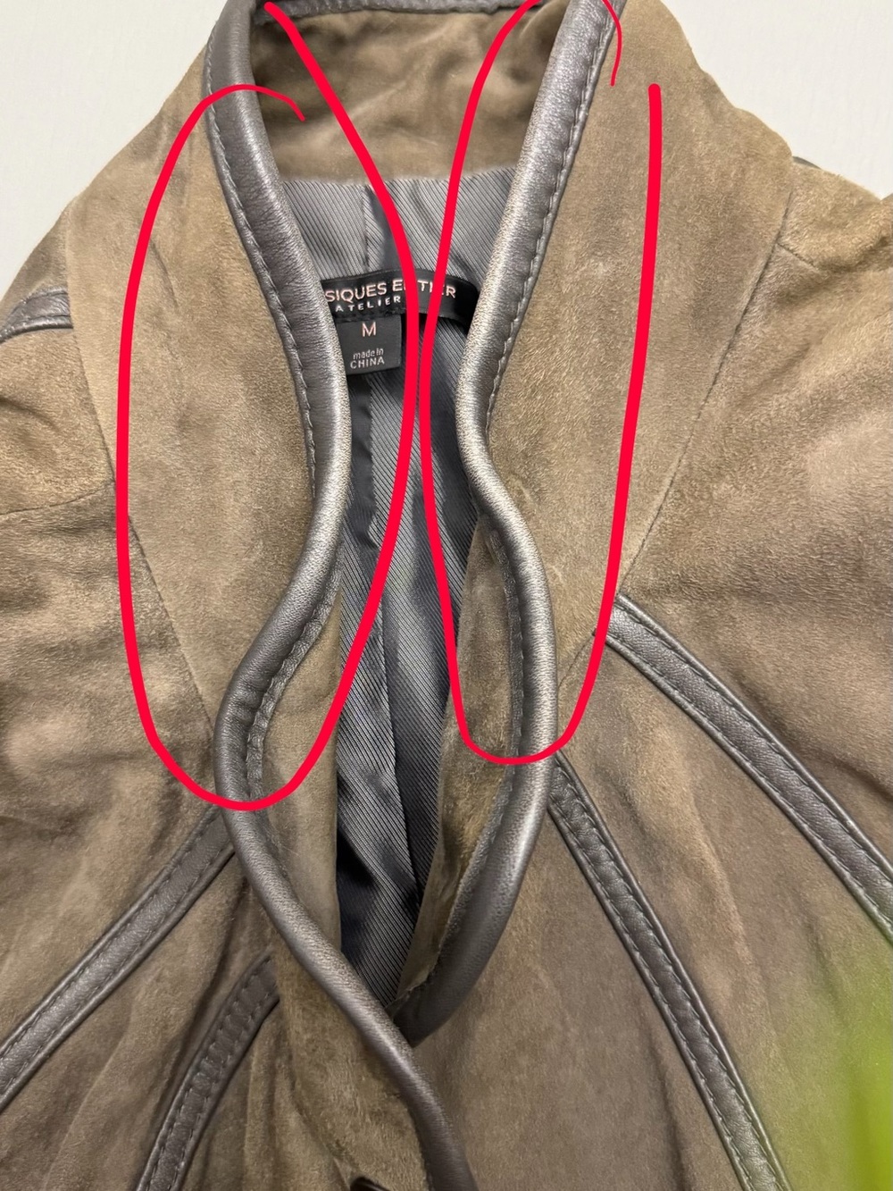 Classiques Entier Atelier 100% Leather Suede Jacket Brown Gray Trim Snap Front M - Picture 14 of 16